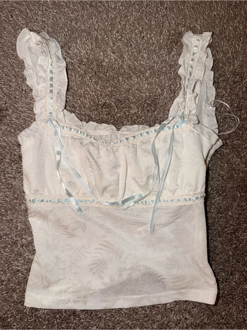 Princess Polly Ruffled Ivory Tank Top with Ribbon Trim